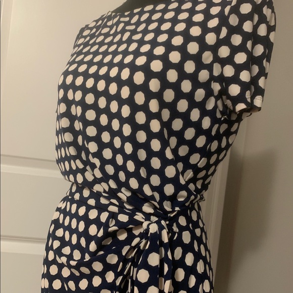 Faux Wrap Navy/White Polka Dot Eliza J Dress - Picture 8 of 13